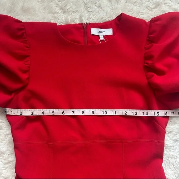 Likely Alia Dress Fit & Flare Puff Sleeve Mini in Scarlet Red Sz 8 NWT New - Picture 10 of 12
